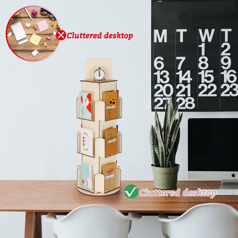 Natheeph Rotating Wooden Display Rack with Two Card Sticker for Greeting Card Vendor Coffee Bag 3 Tier Tabletop Display Stand - Image 4